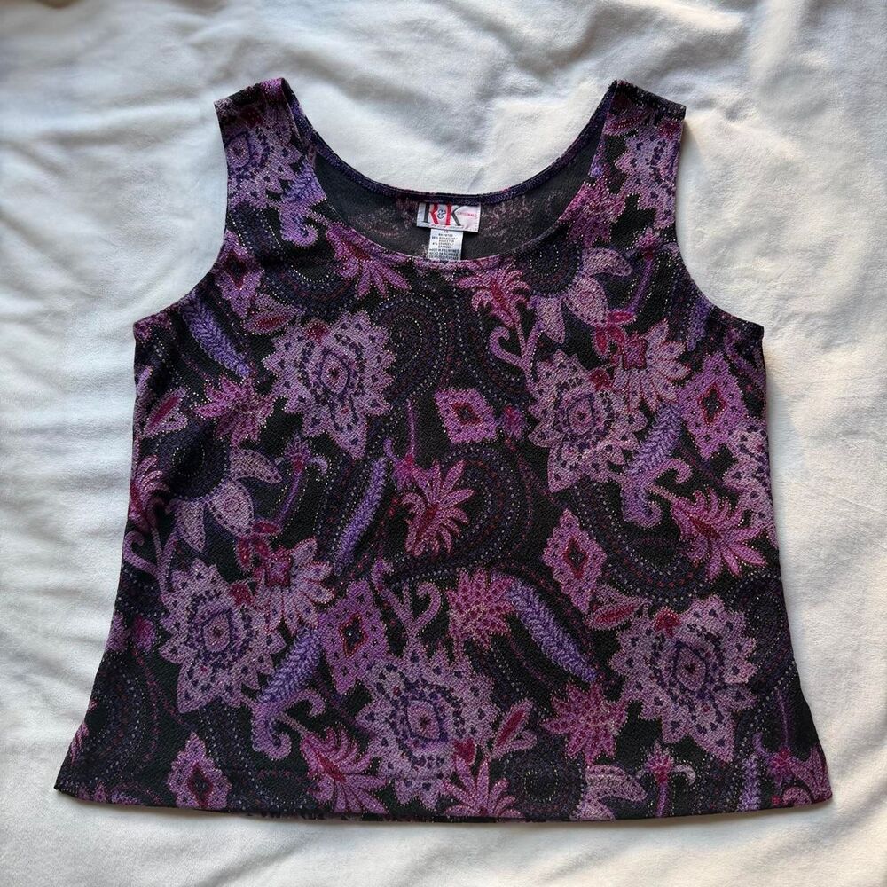 vintage 90s/y2k paisley purple and black glitter tank top fairy whimsygoth sz 14